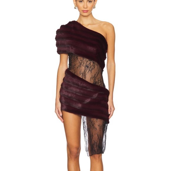 Kim Shui Dresses & Skirts - Kim Shui Aubergine Faux Fur Combo Dress